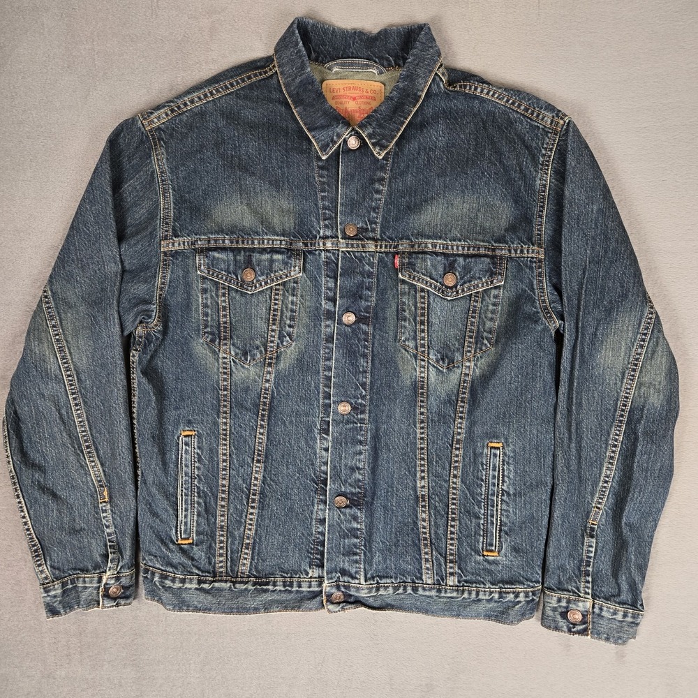 Levis 70507 Denim Jacket Mens XL Standard Trucker Blue Dark Wash Faded Y2k